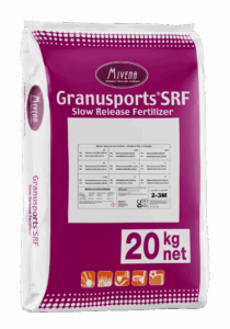 Granusports SRF 20 kg slow-release mineral fertilizer bag by Mivena for turf and sports fields